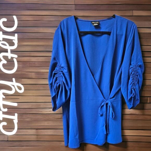 City Chic Tops - CITY CHIC Plus Size Colbalt Blue  Long Sleeve Wrap Top.